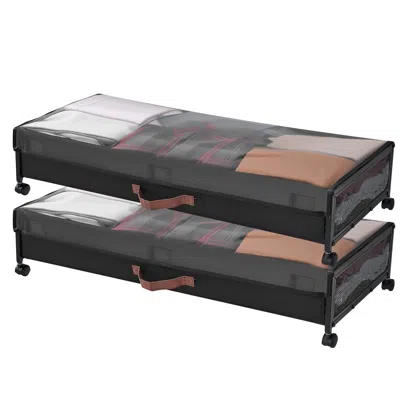 Agaile Under Bed Storage With Wheels, 36.0 X 18.1 X 7.3 Inch, Underbed Containers With Clear Lid, Underbed  In Black