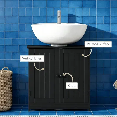 Agaile Under Sink Bathroom Cabinet, Pedestal Sink Storage Cabinet With 2 Doors In Black