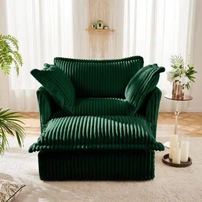 Agaile Upholstered Slipcovered Armchair With Ottoman, Deep Seat Armchair W/ Wide Ottoman For Living Room, A In Green