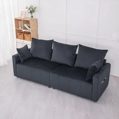 Agaile Velvet Modern 2-seater Sofa, Black Two-tone Sectional Couch With Contemporary Design, 82" Living Roo