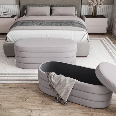 Agaile Velvet Ottoman Bench With Storage, Taupe In Gray