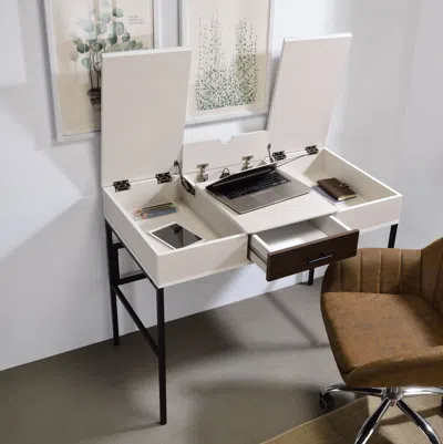 Agaile Verster Natural & Black Finish Writing Desk W/usb In White