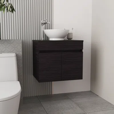 Agaile Vessel Sink Vanity Manchester, Two Drawers And Open Shelf, Black