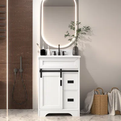 Agaile [video Provided]24" Bathroom Vanity With Single Sink Combo, Farmhouse Undermount Bathroom Sink Cabin In White