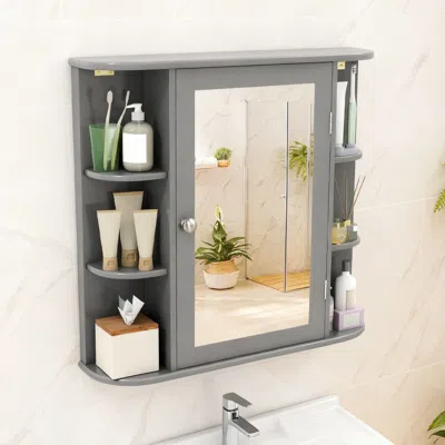Agaile Wall-mounted Bathroom Mirror Cabinet With Storage Shelves In Gray