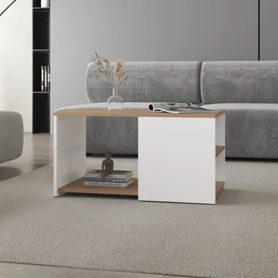 Agaile White And Natural Oak Coffee Table With Open Storage And Conical Legs In Brown