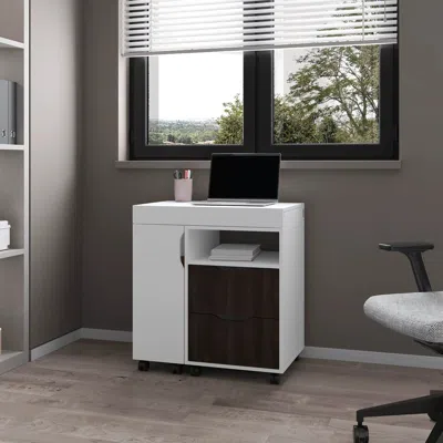 Agaile White And Stained Walnut 2-drawer Extendable Desk With Sliding Mechanism