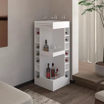 Agaile White Corner Bar Cabinet With Wine Rack And Open Shelf