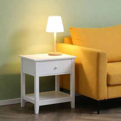 Agaile White End Table, 2-tier Side Table With Drawer And Storage Shelf