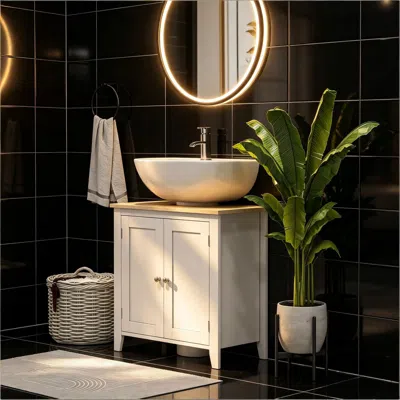 Agaile White Under Sink Cabinet With U-shape And Adjustable Internal Shelf