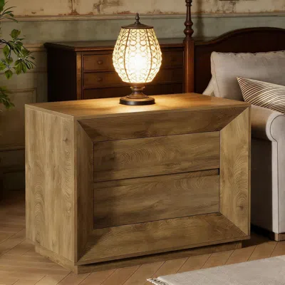Agaile Wide Nightstand, Large Bedside Table With Drawers In Brown