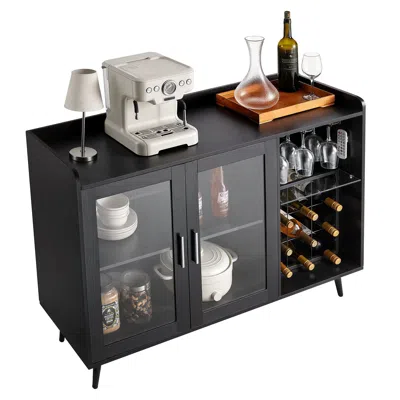 Agaile Wine Cabinet, Coffee Bar Cabinet With 9 Wine Bottle Racks, Modern Buffet Sideboard With Glass Holder In Black