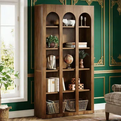 Agaile Wood Bookshelf, 5-tier Rustic Bookcase Display Storage Shelving Unit In Brown