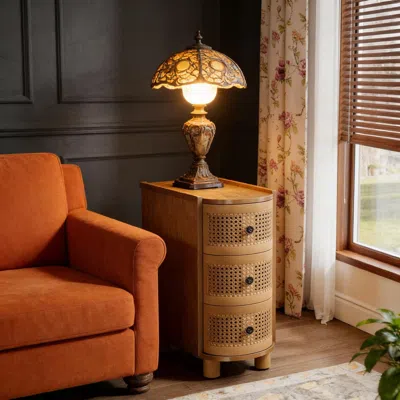 Agaile Wood End Table, 3-drawer Side Table Nightstand With 3 Rattan Drawers In Brown