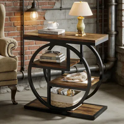 Agaile Wood End Table, 4-tier Side Table With Storage Shelves In Brown