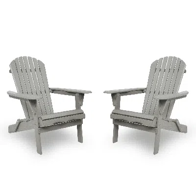 Agaile Wood Lounge Patio Chair For Garden Outdoor Wooden Folding Embossed Adirondack Chair Set Of 2 Solid C In Gray
