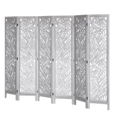 Agaile Wood Room Divider, 6 Panel Wood Folding Privacy Screen, 66.9 Inches Tall Indoor Carved Partition Div In Gray