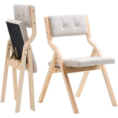 Agaile Wooden Folding Chairs With Cushion, Set Of 2, Portable Foldable Cushion Chair With Wooden Frame, Mod In Brown