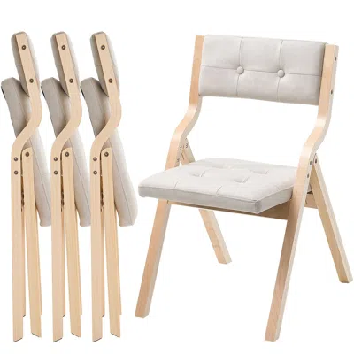 Agaile Wooden Folding Chairs With Cushion, Set Of 4, Portable Foldable Cushion Chair With Wooden Frame, Mod In Brown