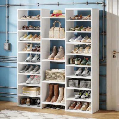 Agaile Wooden Shoe Rack, Freestanding Shoe Organizer With 23 Storage Shelves In White