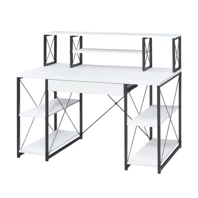 Agaile Writing Desk With One Drawer And 8 Open Compartment, Black In White