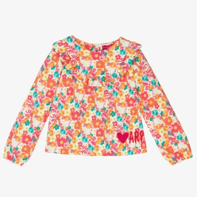 Agatha Ruiz De La Prada Kids'  Girls Orange Floral Print Long Sleeve Top