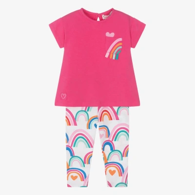 Agatha Ruiz De La Prada Kids'  Girls Pink Cotton Rainbow Leggings Set