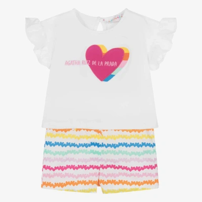 Agatha Ruiz De La Prada Kids'  Girls White & Colourful Stripe Shorts Set