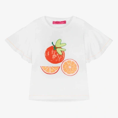 Agatha Ruiz De La Prada Kids'  Girls White Cotton Sequin Orange T-shirt