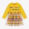 AGATHA RUIZ DE LA PRADA AGATHA RUIZ DE LA PRADA GIRLS YELLOW COTTON & TULLE SHAPES DRESS