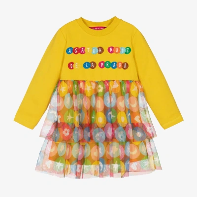 Agatha Ruiz De La Prada Kids'  Girls Yellow Cotton & Tulle Shapes Dress