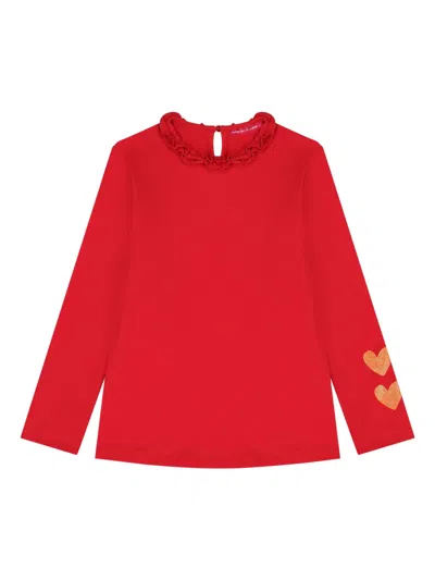 Agatha Ruiz De La Prada Kids' Glittery-hearts Long-sleeve Jersey In Red