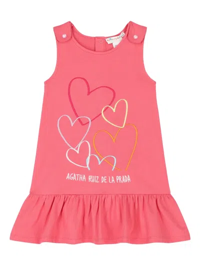 Agatha Ruiz De La Prada Kids' Heart-embroidered Pink Dress