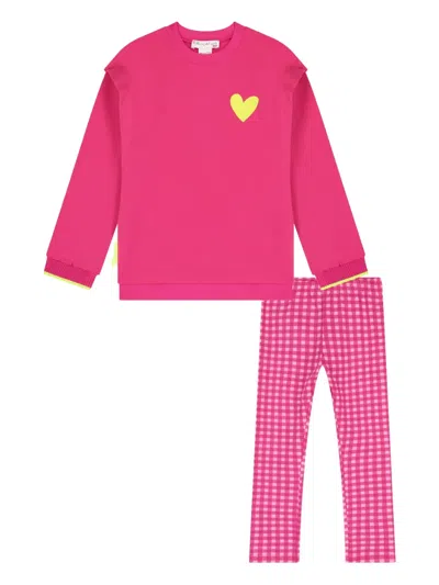 Agatha Ruiz De La Prada Kids' Heart Gingham Leggings Set In Pink