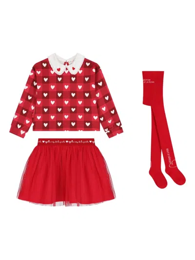 Agatha Ruiz De La Prada Kids' Heart-motif Skirt Set In Red