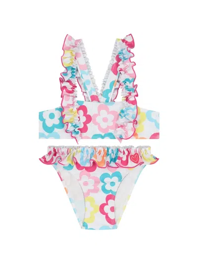 Agatha Ruiz De La Prada Kids' Ruffled Floral-print Swimwear In White
