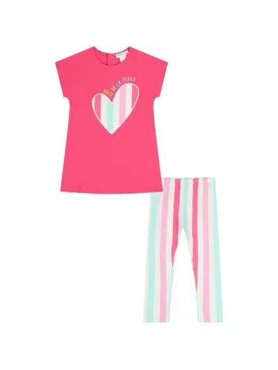 Agatha Ruiz De La Prada Kids' Striped Heart Appliqué Leggings Set In Pink