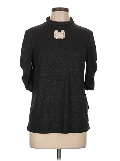 Pre-owned Agb 3/4 Sleeve Top Black Keyhole Neckline Tops