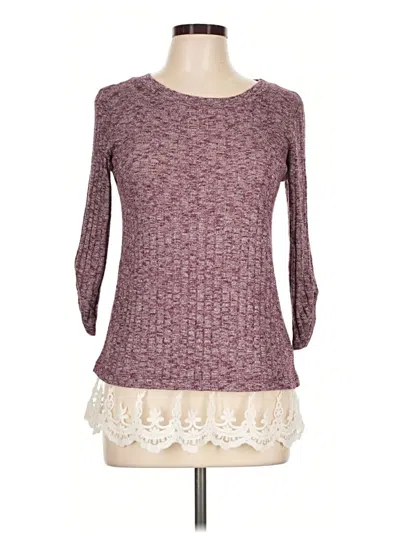Pre-owned Agb 3/4 Sleeve Top Burgundy Boatneck Tops