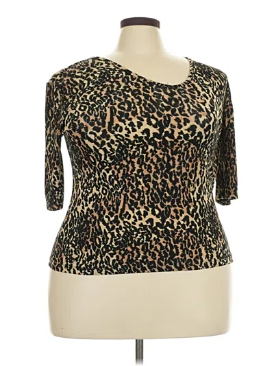 Pre-owned Agb 3/4 Sleeve Top Gold Scoop Neck Tops