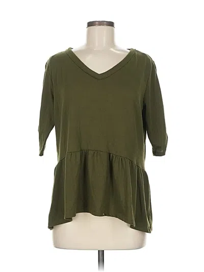 Pre-owned Agb 3/4 Sleeve Top Green V Neck Tops