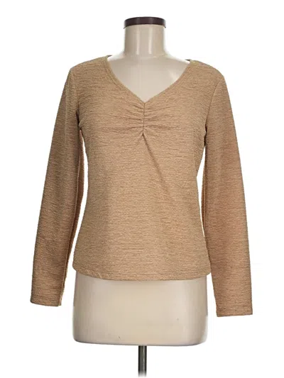 Pre-owned Agb Long Sleeve Top Gold V Neck Tops