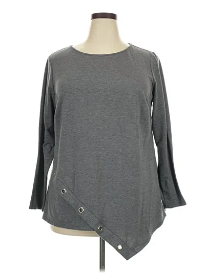 Pre-owned Agb Long Sleeve Top Gray Keyhole Neckline Tops