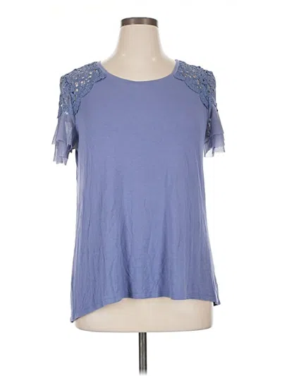 Pre-owned Agb Short Sleeve Top Blue Cold Shoulder Neckline Tops