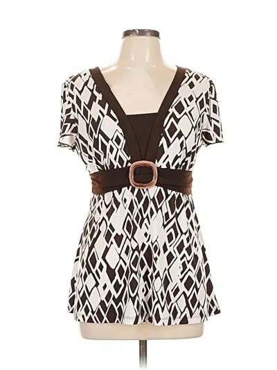 Pre-owned Agb Short Sleeve Top Brown Square Neckline Tops