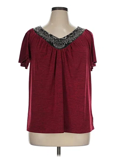 Pre-owned Agb Short Sleeve Top Burgundy Scoop Neck Tops