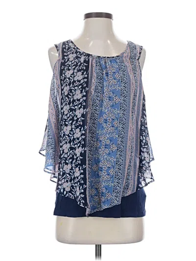 Pre-owned Agb Tank Top Blue Cold Shoulder Neckline Tops