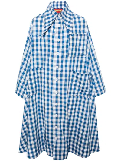 Agbobly Gingham-check Cotton Coat In Blue