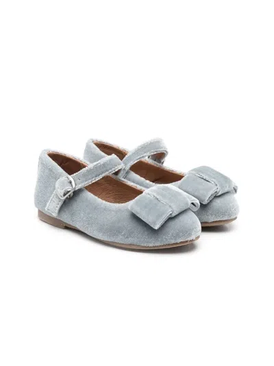 Age Of Innocence Kids' Velvet Bow-detail Ballerina Shoes In Blue