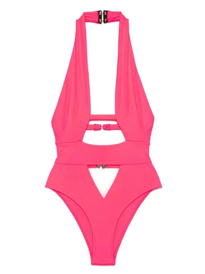 Agent Provocateur Anja Halter Neck Swimsuit With Plunging Neckline In Pink